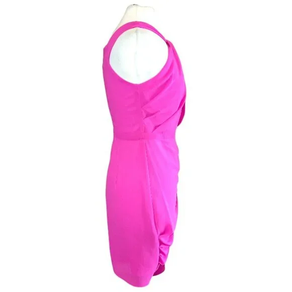 Badgley Mischka Belle Poppy Front Twist Hot Pink Cocktail Dress - 6 - Picture 6 of 12
